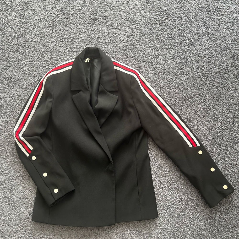 Topshop Black and Red Blazer with Sporty Stripes